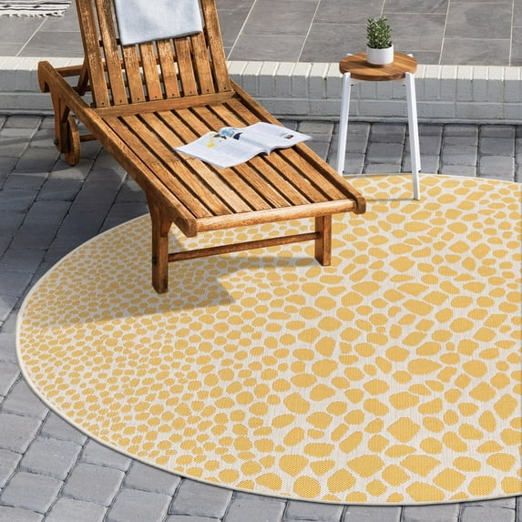 Outdoor Zrand Collection Area Rug Yellow Ivory - 6'7" Round