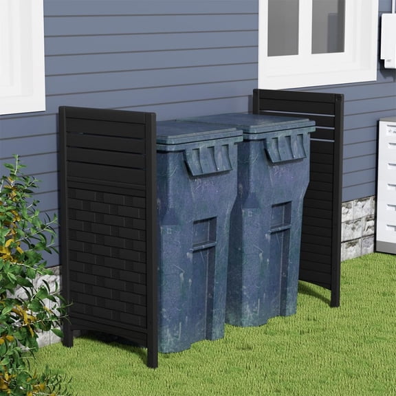 Outdoor air conditioner fence privacy screen for pool equipment and trash can enclosure, resin material, black, 45 H x 22 W per panel, 2-panel kit