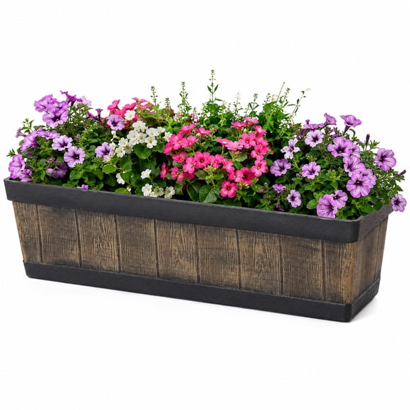 Outdoor and Indoor Rectangle Trough Plastic Planter Box, Vegetables or Flower Planting Pot, Brown