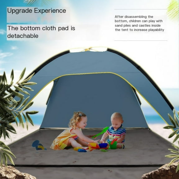 Outdoor beach tent made of polyester coated with silver for sun protection, rain resistance, and quick opening, with 3 sides and spacious ventilation