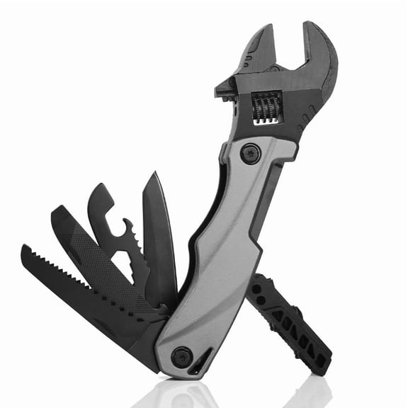 Outdoor camping multi-function wrench pliers multi-purpose adjustable wrench folding knife saw wrench combination tool