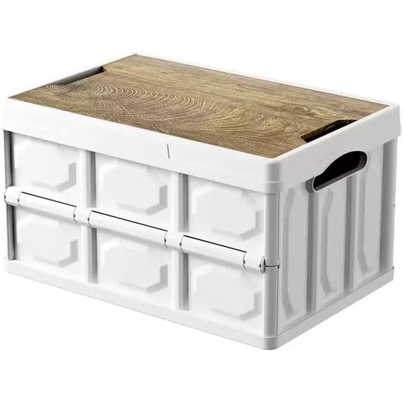 Outdoor camping storage box with lid, trunk car multi-functional large-capacity storage box, handheld stall arrangement box, foldable, white, indoor storage box