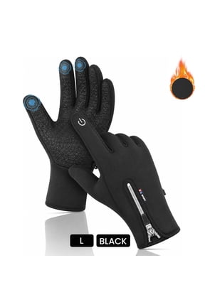 Waterproof Touchscreen Winter Gloves, Windproof Anti-Slip Cycling & Skiing Gloves for Men & Women (Black, Large)