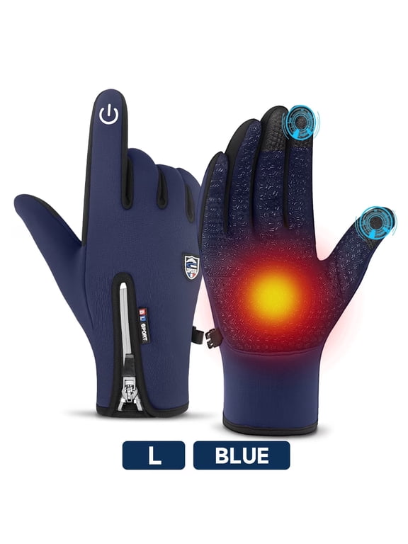 Outdoor Cold and Windproof Sports Gloves, Cold Touch Screen Anti-Slip Waterproof Windproof Suitable for Cycling and Skiing, Solo Travel, Winter Warm Gloves for Men and Women(Blue L)