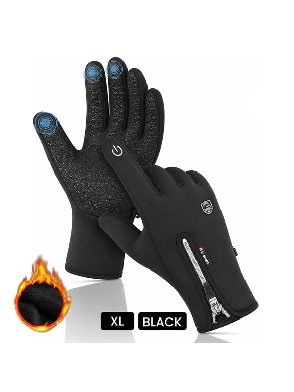 Winter Gloves for Women Men - Cold Weather Thermal Touch Screen Ski Snow Glove Liners, Non-Slip Palm & Warm Fleece Lined, for Running Cycling Driving Hiking Walking Sports(Black XL)