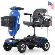 Secure Foldable 4-Wheel Mobility Scooter with Charger & USB Ports, Blue, 135 lb Limit