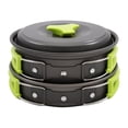 thumbnail image 1 of Outdoor cookware 10 Pcs 1-2 Person Outdoor Cookware Set Camping Cooking Pot Pan Bowl Set Camping Kit (Green Handle), 1 of 6