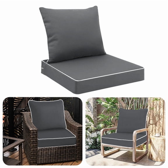 Outdoor deep seat chair cushions, 24inx20in, patio furniture cushions Replacement, Waterproof patio cushions for outdoor furniture(1pc Dark gray)