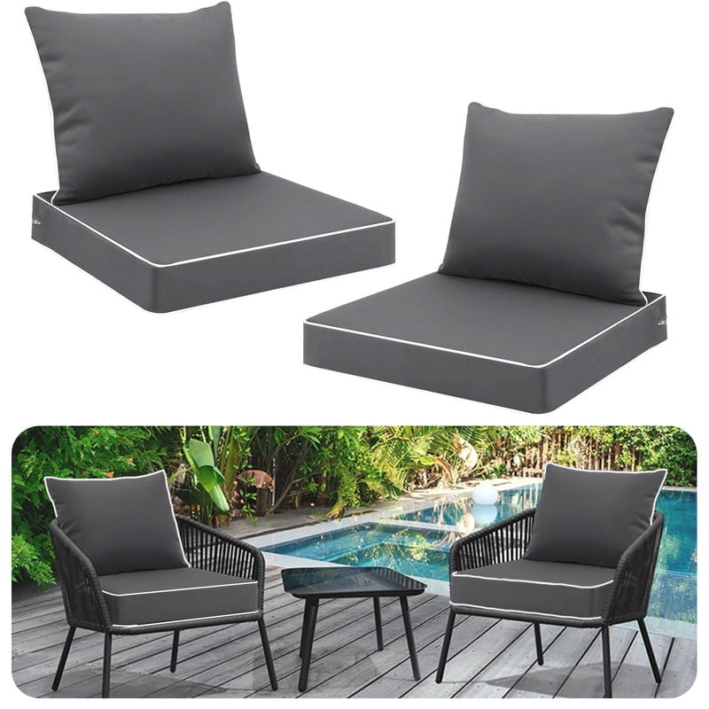 Outdoor deep seat chair cushions, 24inx20in, patio furniture cushions Replacement, Waterproof patio cushions for outdoor furniture（2pc Dark gray）