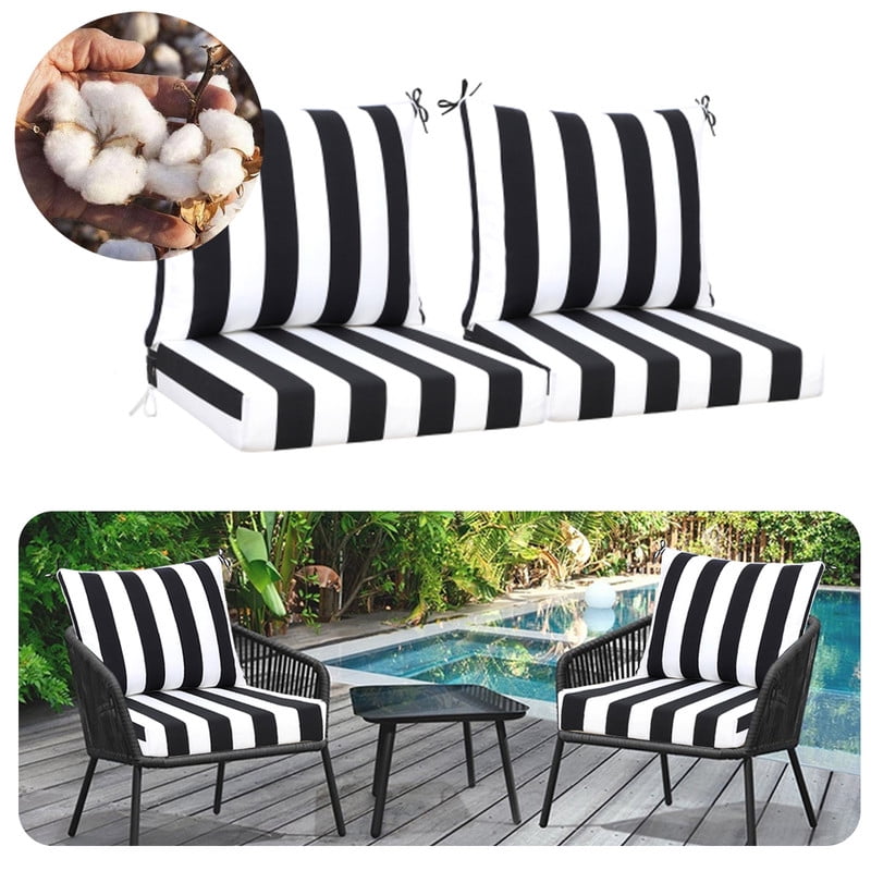 Outdoor deep seat patio cushions set, 24in x 24in, Waterproof Outdoor chair cushions, Replacement patio furniture cushions with Ties（2pc Black and white）