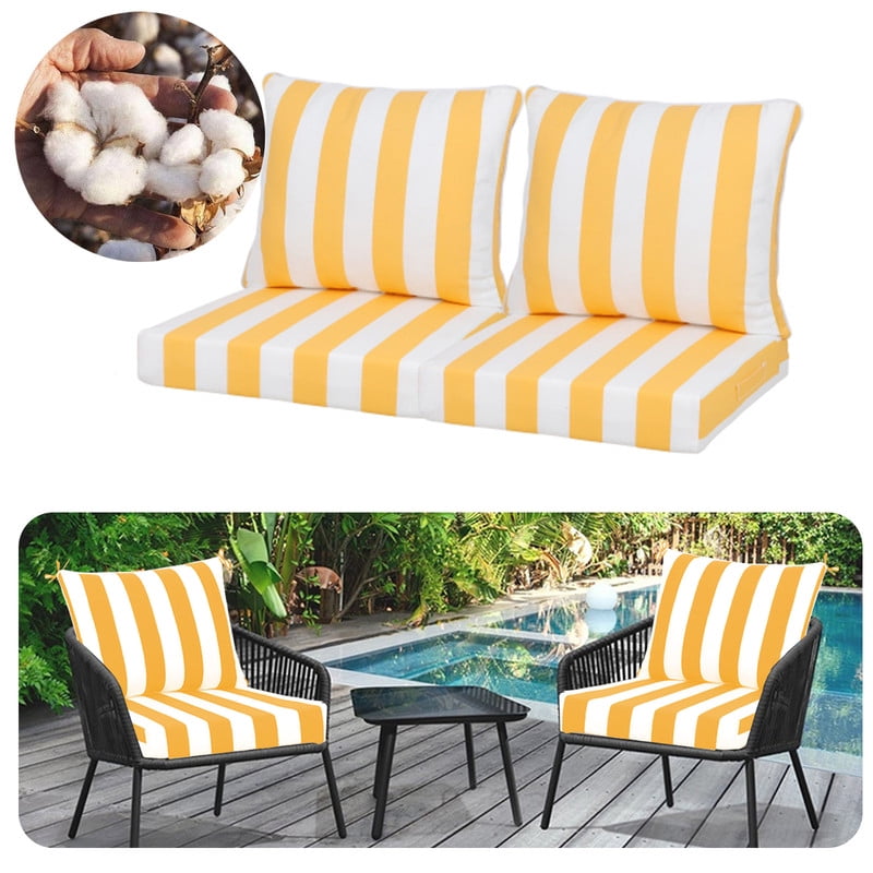 Outdoor deep seat patio cushions set, 24in x 24in, Waterproof Outdoor chair cushions, Replacement patio furniture cushions with Ties（2pc Yellow and white）