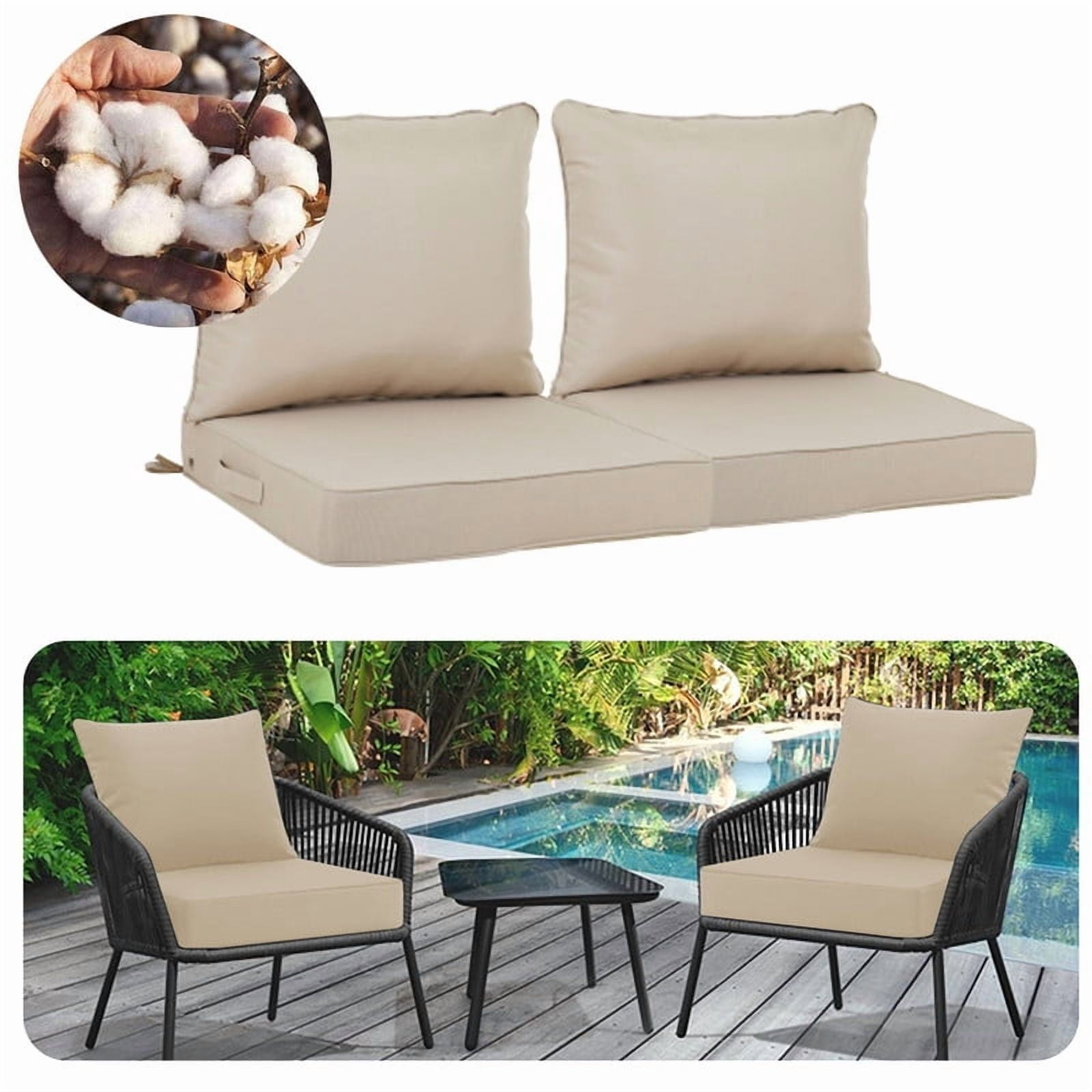 Outdoor deep seat patio cushions set, 24in x 24in, Waterproof Outdoor chair cushions, Replacement patio furniture cushions with Ties（2pc Beige）