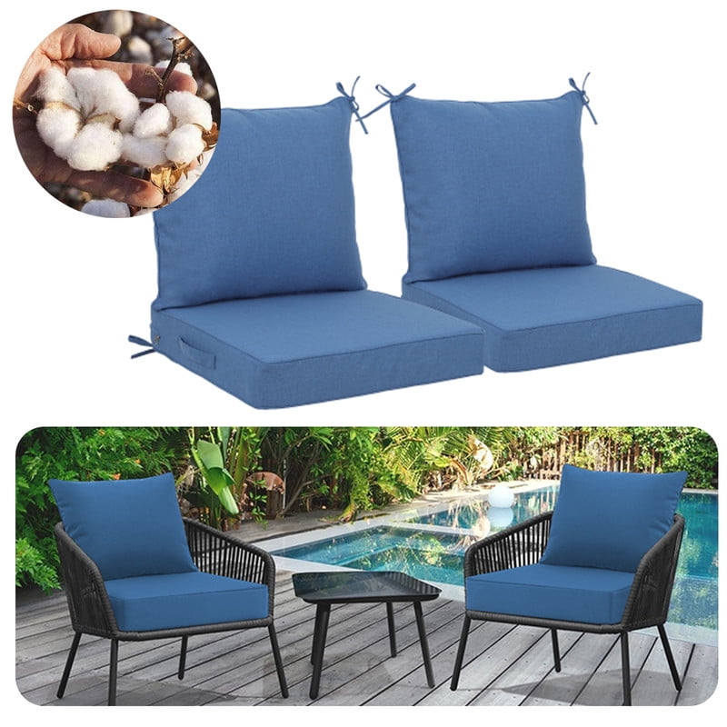 Outdoor deep seat patio cushions set, 24in x 24in, Waterproof Outdoor chair cushions, Replacement patio furniture cushions with Ties（2pc Blue）
