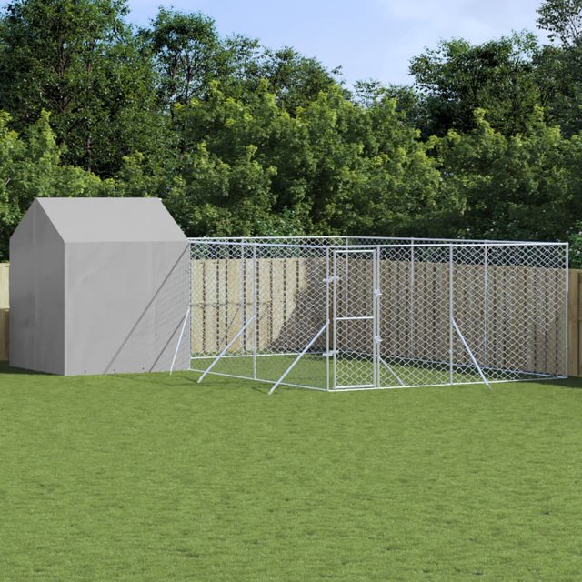 Outdoor dog kennel with roof Silver 6x6x25m Galvanized steel