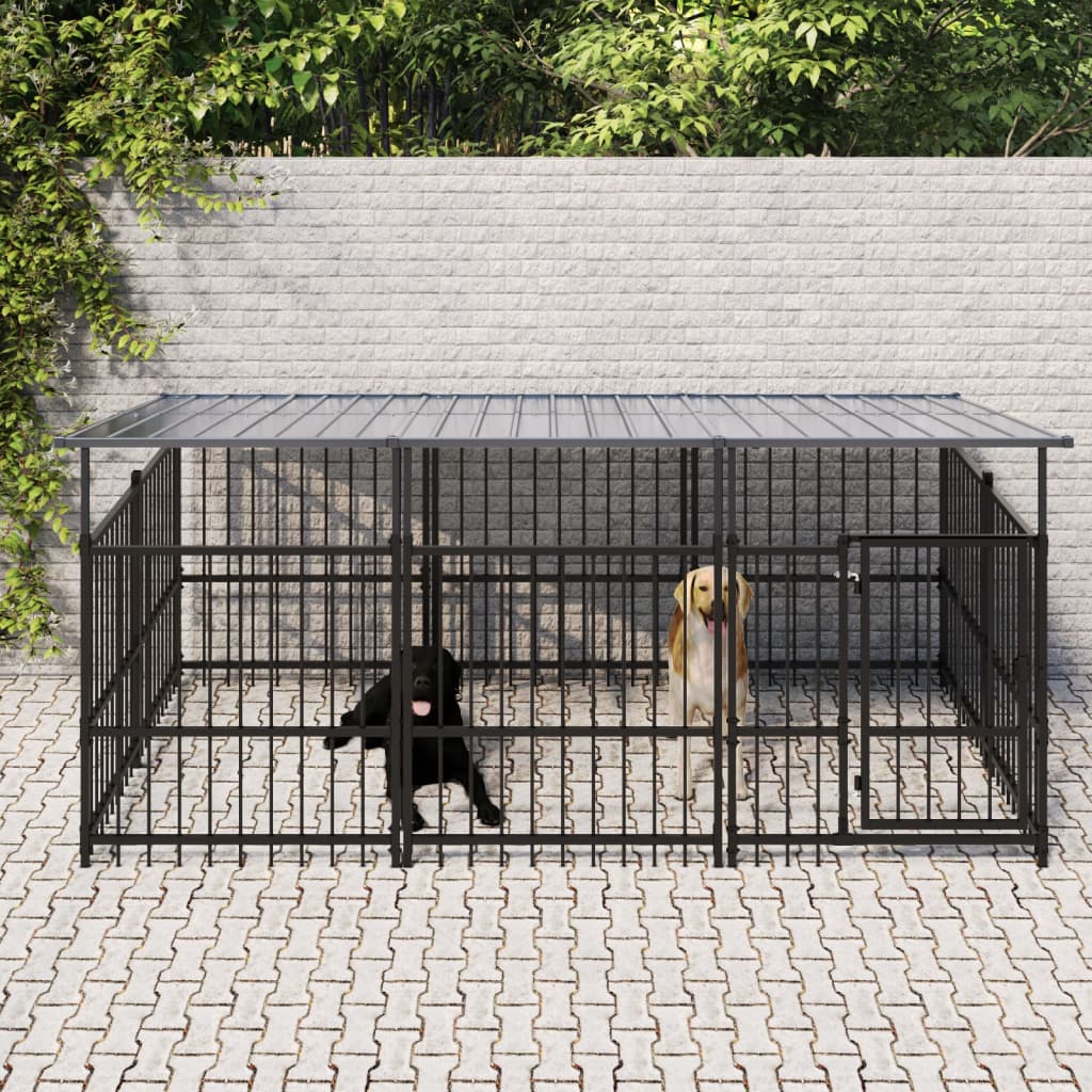 Outdoor dog kennel with roof steel 563 m2