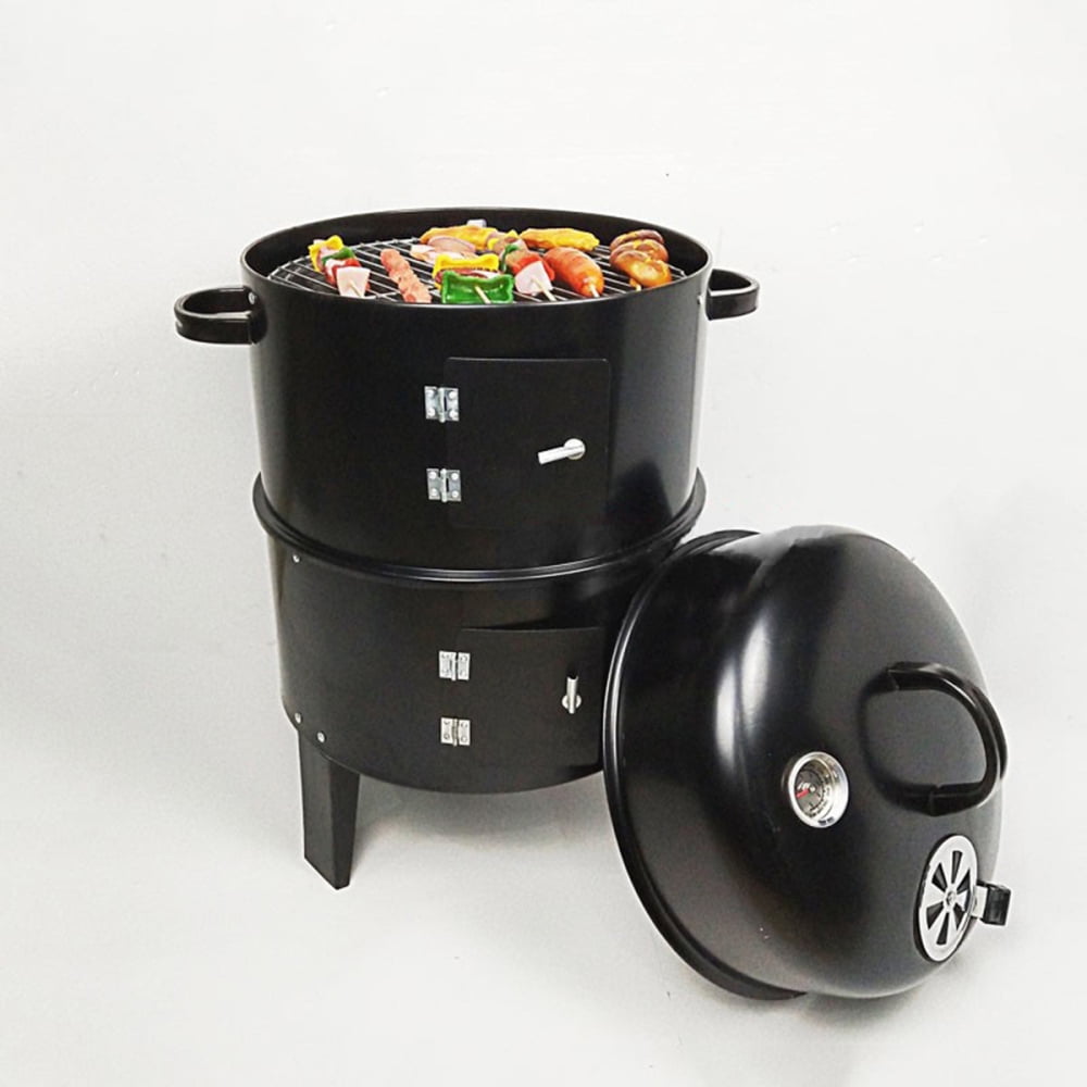 Outdoor double-layer grill, charcoal wood fired braising and smoking stove