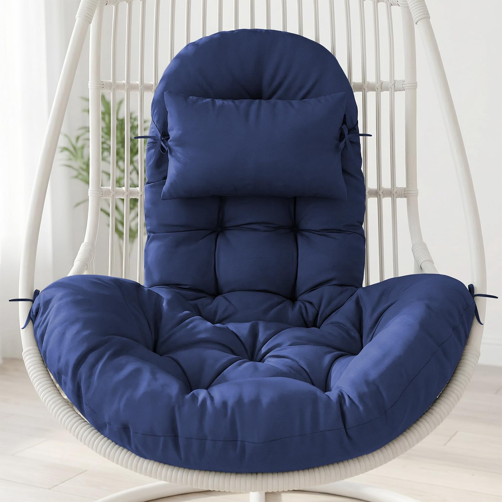 Outdoor egg Chair Cushion Replacement 51x37 Inch,Thicken Foldable Removable Waterproof Egg Chair Cushions with Headrest,Rocking Chair Cushions for Indoor Outdoor Patio Garden,Bule