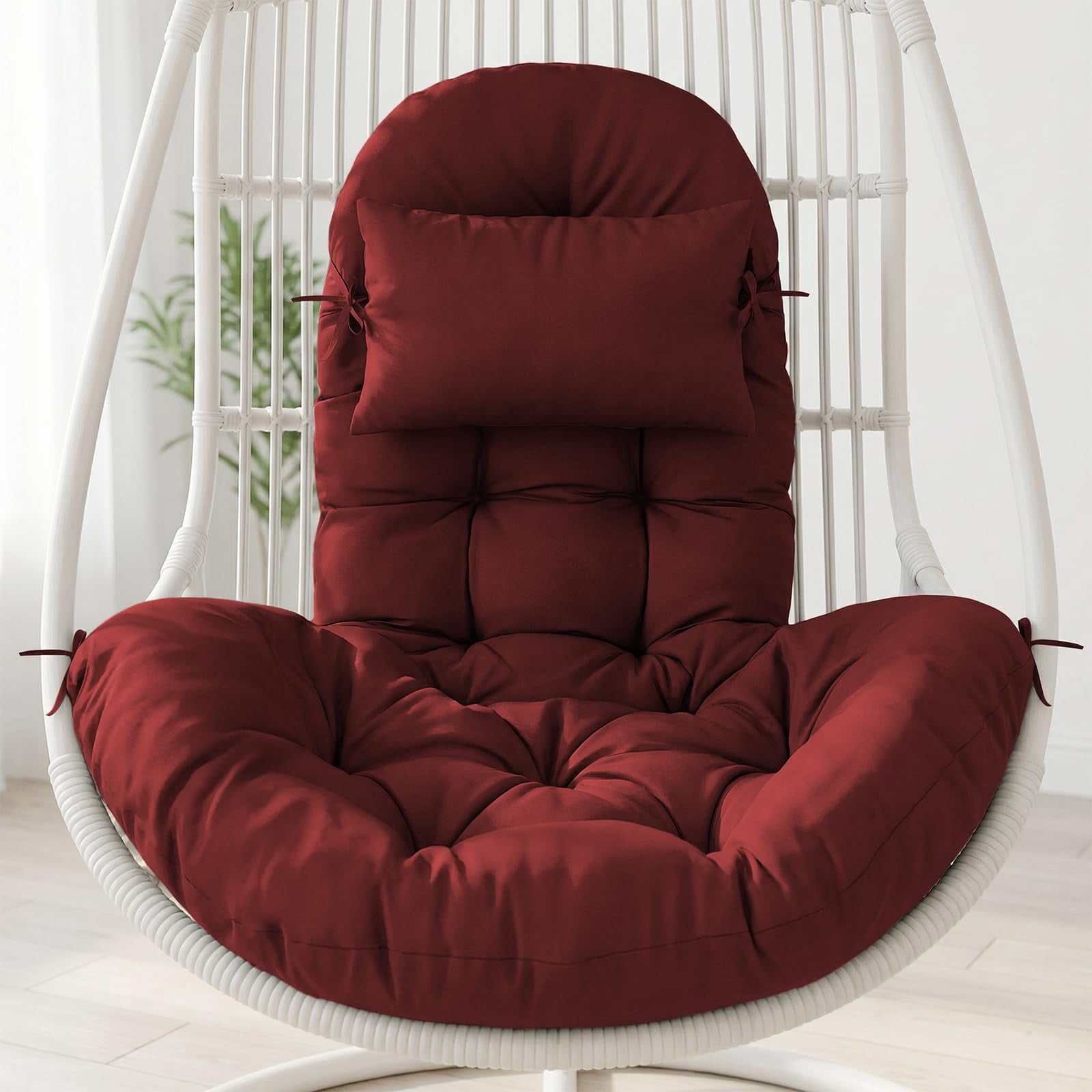 Outdoor egg Chair Cushion Replacement 51x37 Inch,Thicken Foldable Removable Waterproof Egg Chair Cushions with Headrest,Rocking Chair Cushions for Indoor Outdoor Patio Garden,Bule