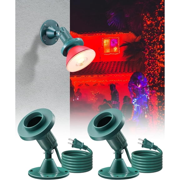 Outdoor floodlight bracket, waterproof spotlight with wall mount base, plug-in spotlights for courtyard, tree decoration, suitable for 38 bulbs, 6-foot extension cord, certified, 2-pack