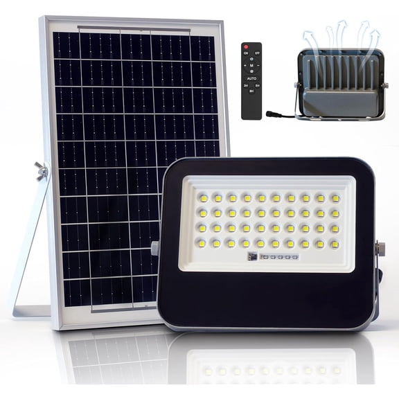 Outdoor floodlight, heavy duty aluminum solar floodlight, dusk to dawn, 5000 lumens area security lighting, waterproof 67 with remote control, bright outdoor light for walls, sheds, terrace, garage