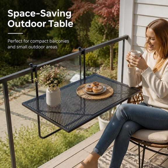 Outdoor folding hanging table, with adjustable hanging hook, metal frame, black