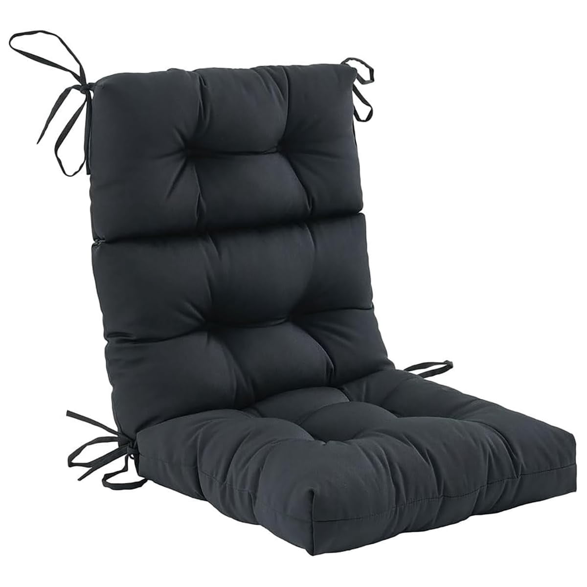 Outdoor high - back chair cushion with ties. Waterproof, all - weather, high - rebound cushion for rocking chairs. Thick tufted seat pad for outdoor patio furniture.