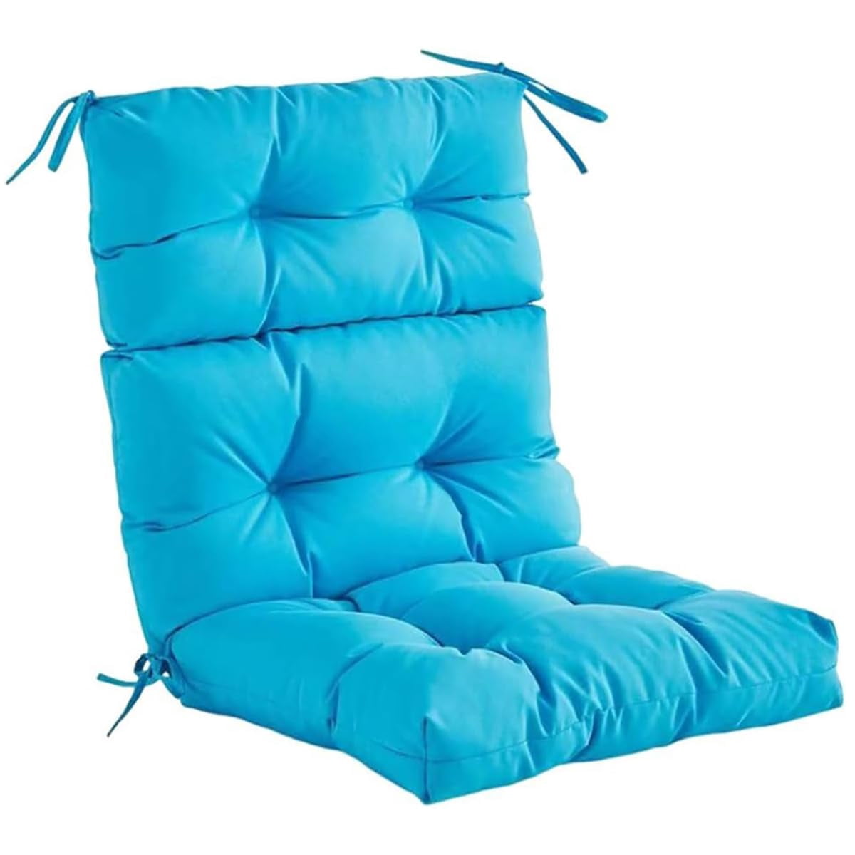 Outdoor high - back chair cushion with ties. Waterproof, all - weather, high - rebound cushion for rocking chairs. Thick tufted seat pad for outdoor patio furniture.