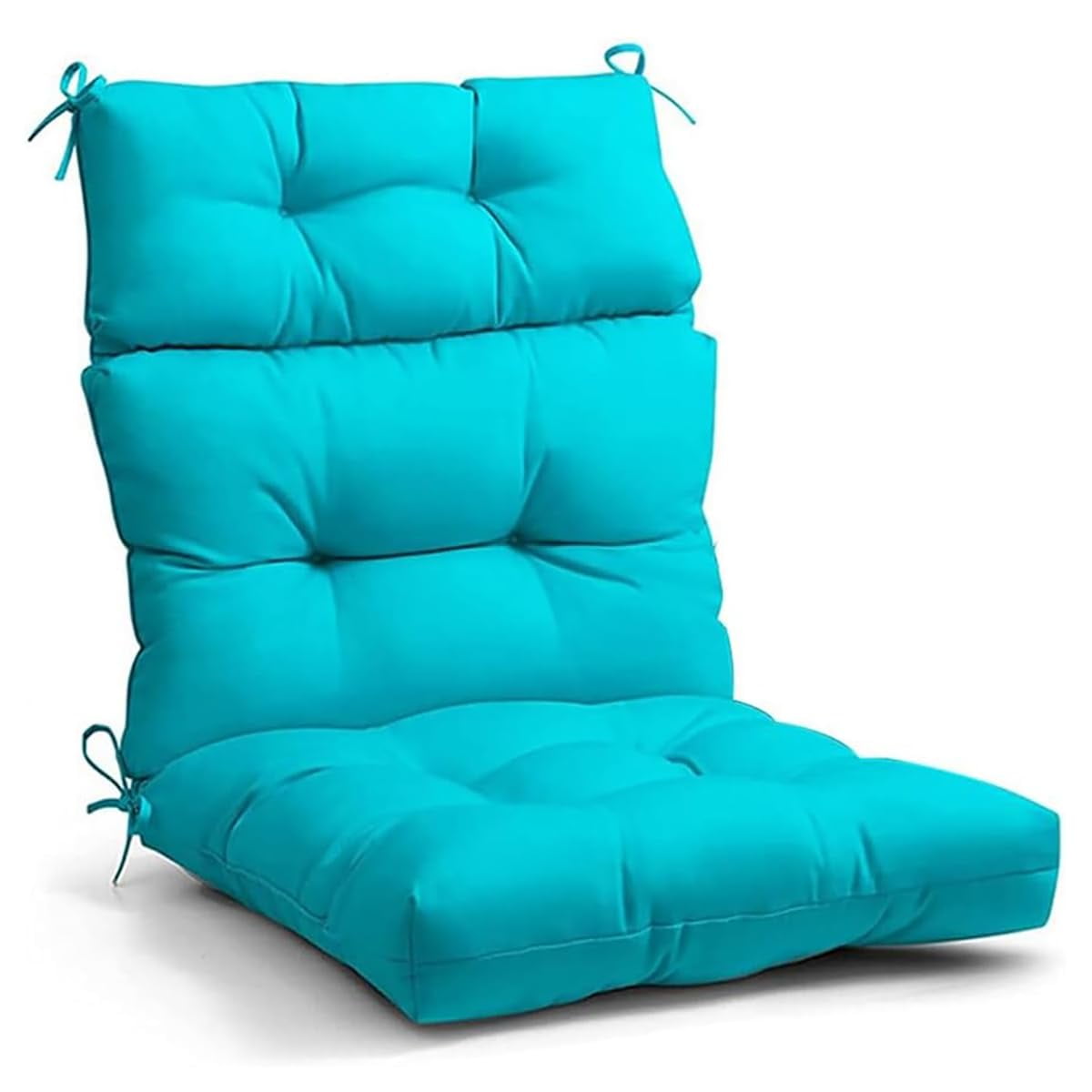 Outdoor high - back chair cushion with ties. Waterproof, all - weather, high - rebound cushion for rocking chairs. Thick tufted seat pad for outdoor patio furniture.