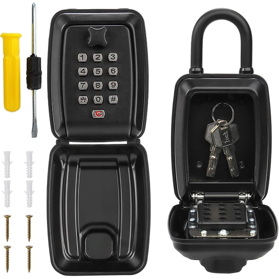 Outdoor key lock box, waterproof key lock box, with 12-digit push button combination and removable lock chain, resettable code key safe storage box, for door handles, houses, retail stores, garages