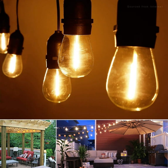 Outdoor lED Lights, LED Lights for Backyard, Waterproof String Lights, 15 Sockets, 16 Bulbs Included