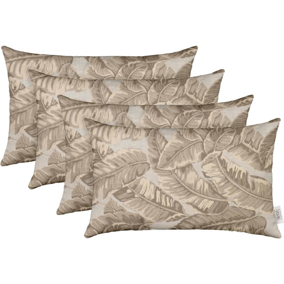 Outdoor lumbar throw pillows set of 4, Sunbrella fabric, beige, water and fade-resistant with down-alternative inserts