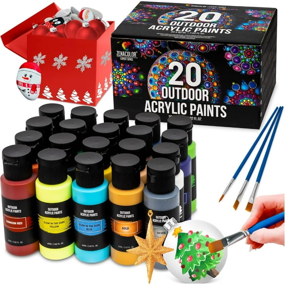 Outdoor multicolor acrylic paint set (2 fl oz)- 20 Tubes - For Woods, Leather, Metal & Fabric Paint & Paint for rocks Outdoor/Craft paint