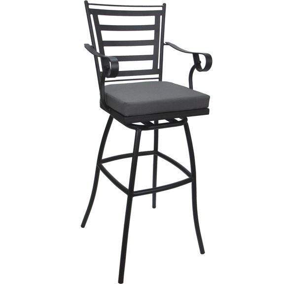Outdoor or Indoor Bar Stool 30" Seat - Jordan Arms - Dark Gray Fabric - Gray