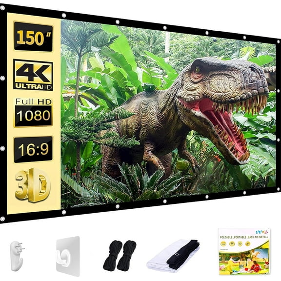 Outdoor projector screen 150-inch, washable projector screen 16:9 foldable
