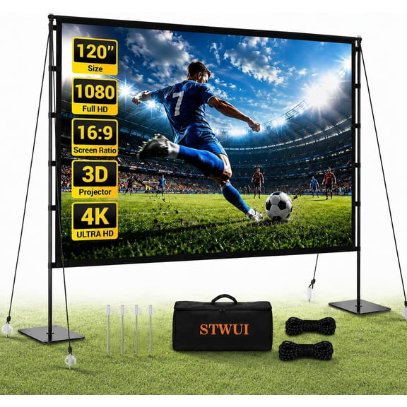 Outdoor projector screen with Stand, 120 Inch Portable Projection Screen 16:9 4K HD outdoor movie screen