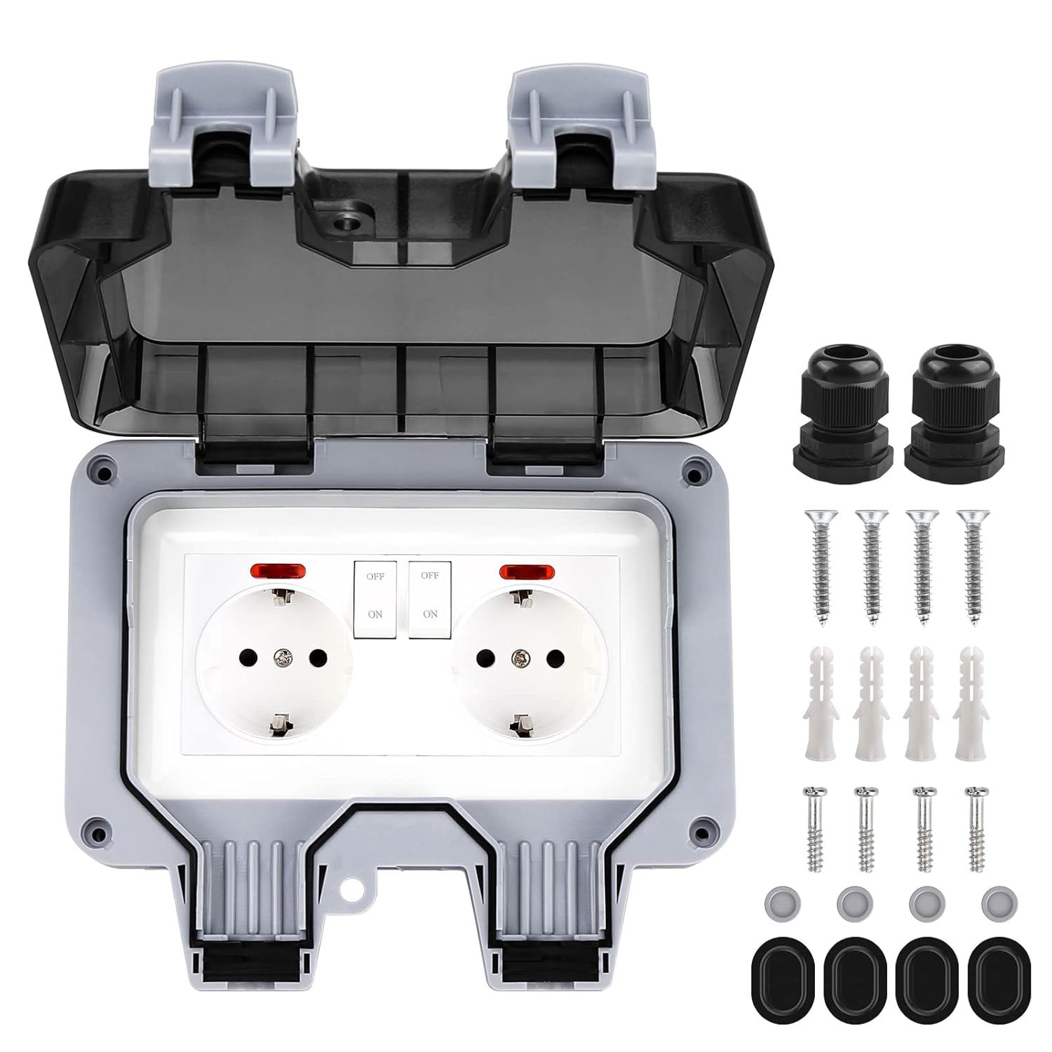 Outdoor socket IP66 weatherproof double socket outdoor with switch