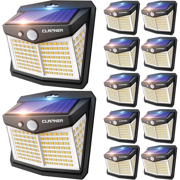 Outdoor solar motion sensor light, 12-pack solar fence lights with 65 waterproof, 128 safety floodlights with 270 wide angle, 3 lighting modes motion sensor light outdoor, warm white