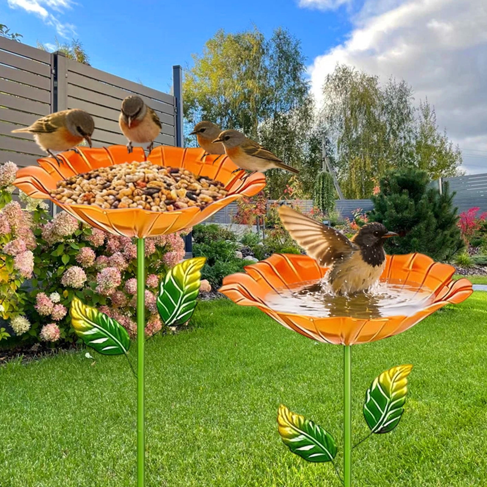 Outdoor storage box Standing Bird Bath Metal Garden with Stake, Removable Bird Bath Water Drinker for Wild Birds, Vintage Garden Decoration for Yard Patio, Rustproof Iron Finish