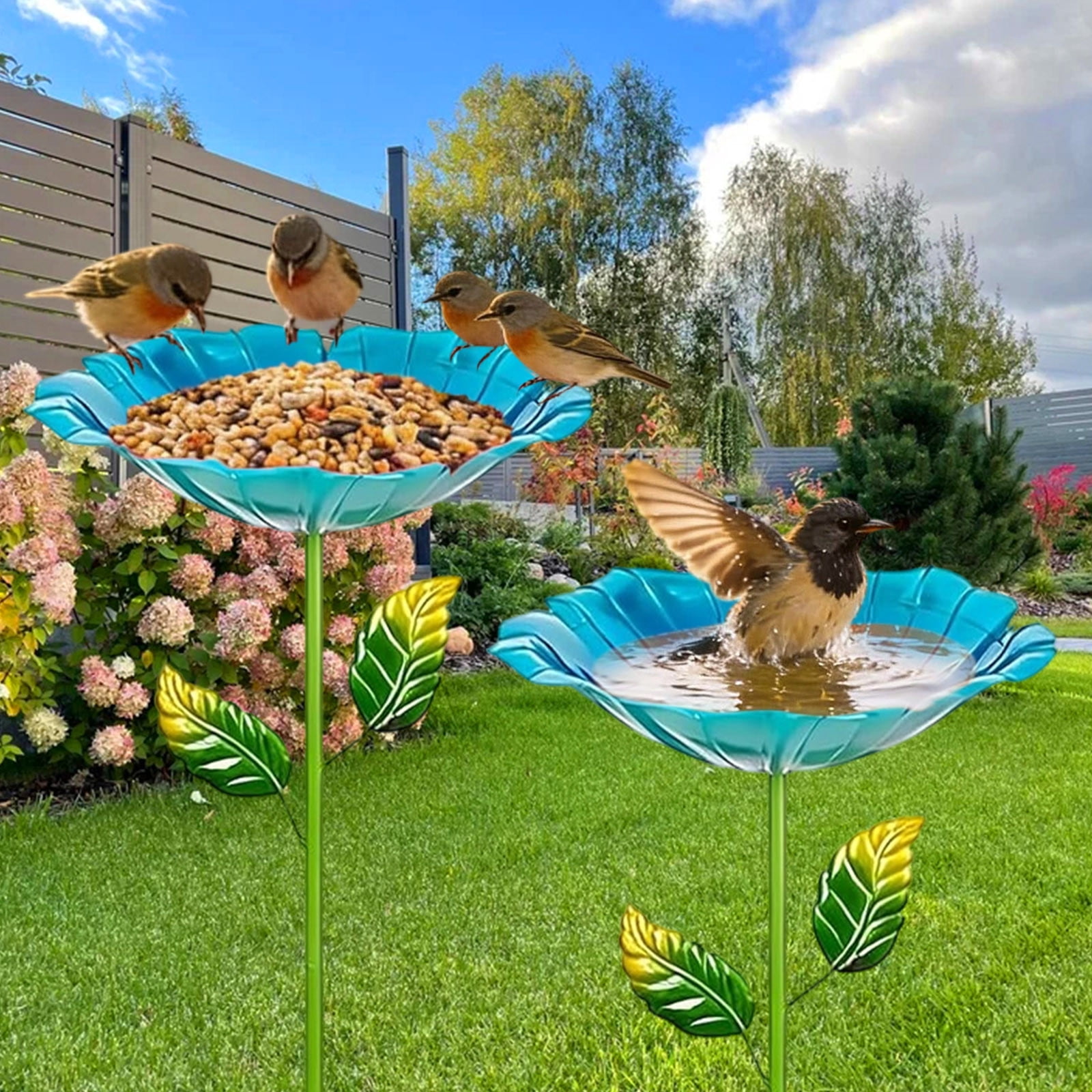 Outdoor storage box Standing Bird Bath Metal Garden with Stake, Removable Bird Bath Water Drinker for Wild Birds, Vintage Garden Decoration for Yard Patio, Rustproof Iron Finish