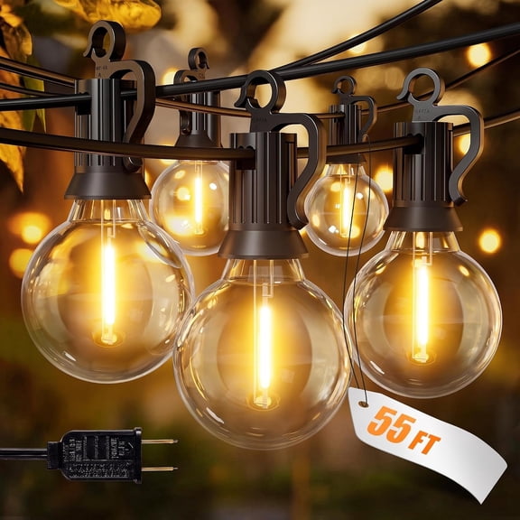 Outdoor string lights, 50 5-foot-long, 25 G40 bulbs, shatterproof garden lights, IP65 waterproof dimmable hanging series ball LED outdoor lights, suitable for Christmas, backyard, tavern, porch
