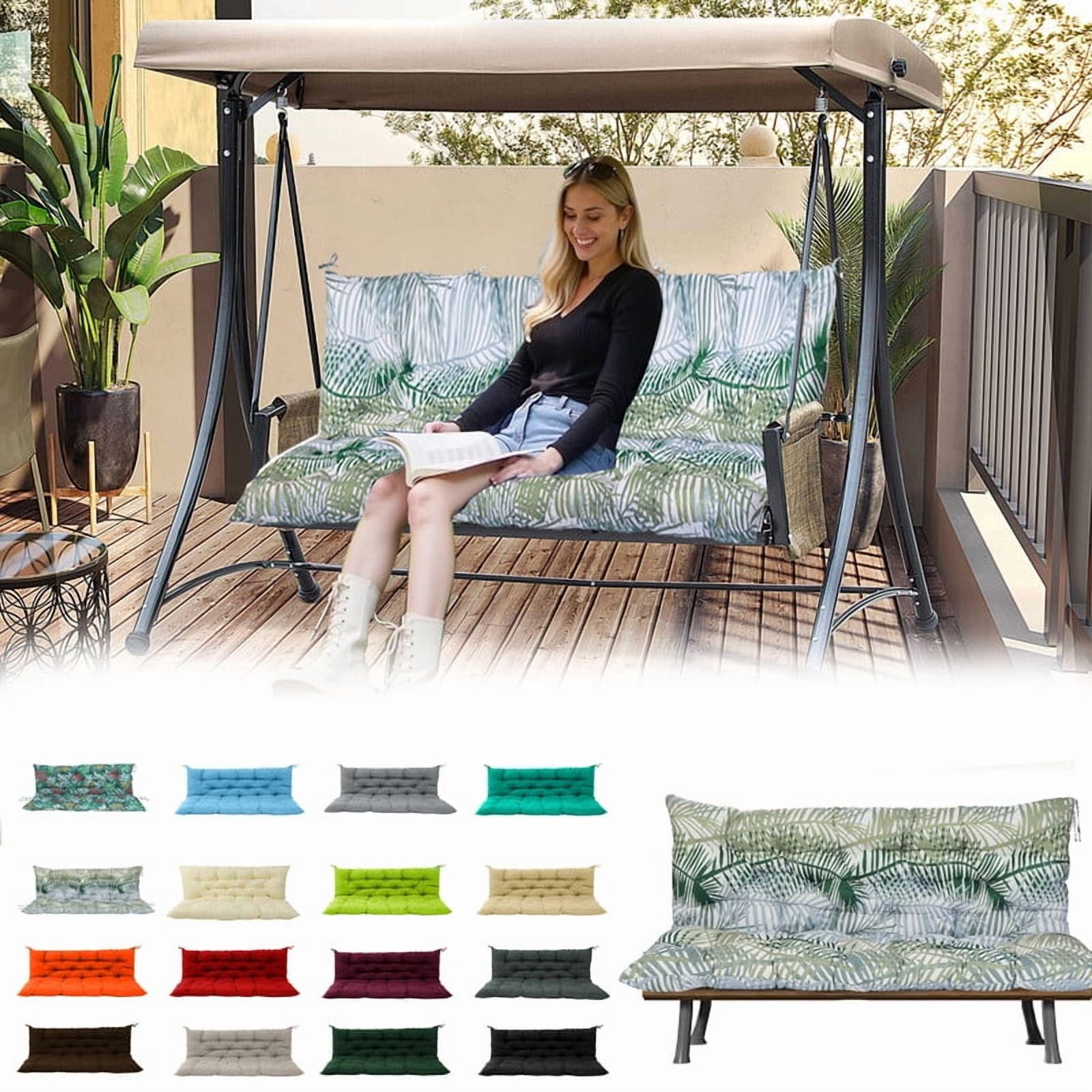 Outdoor swing cushions bench cushion, Waterproof Porch swing replacement cushions for outdoor furniture, 4" thick Bench Cushion for Backyard, Patio, Lawn（Bamboo leaves 40×47in）