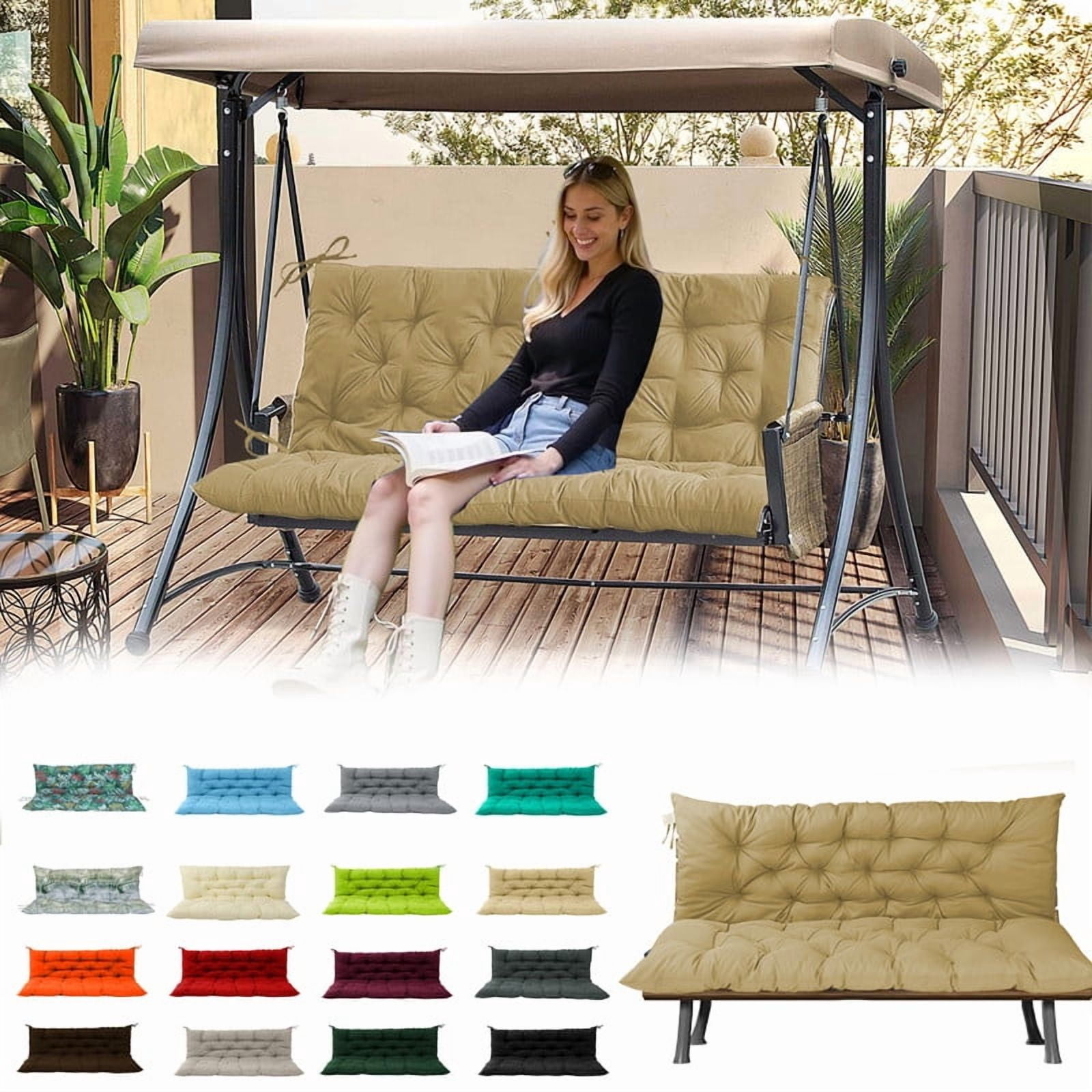 Outdoor swing cushions bench cushion, Waterproof Porch swing replacement cushions for outdoor furniture, 4" thick Bench Cushion for Backyard, Patio, Lawn（Beige 40×47in）
