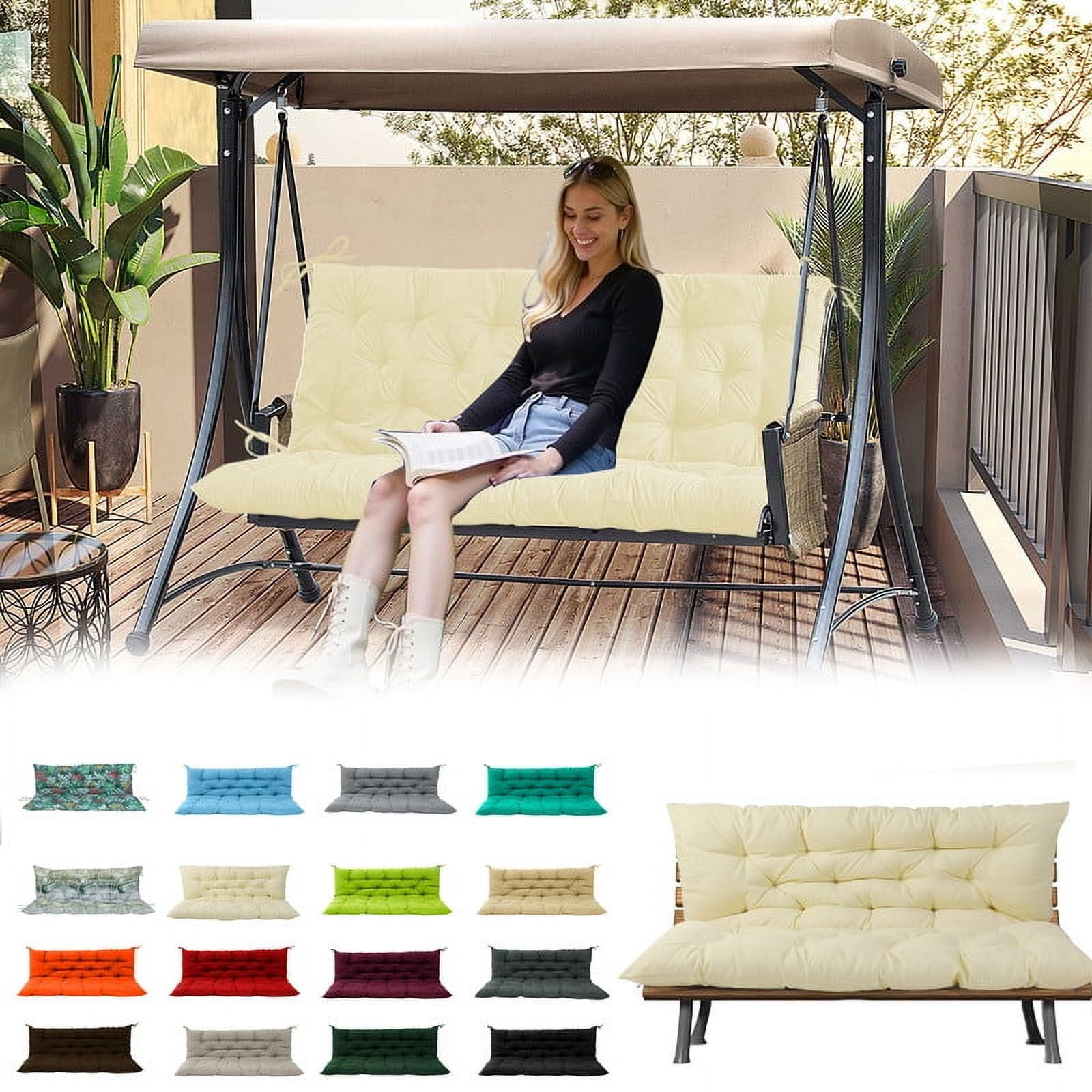 Outdoor swing cushions bench cushion, Waterproof Porch swing replacement cushions for outdoor furniture, 4" thick Bench Cushion for Backyard, Patio, Lawn（Beige white 40×60in）