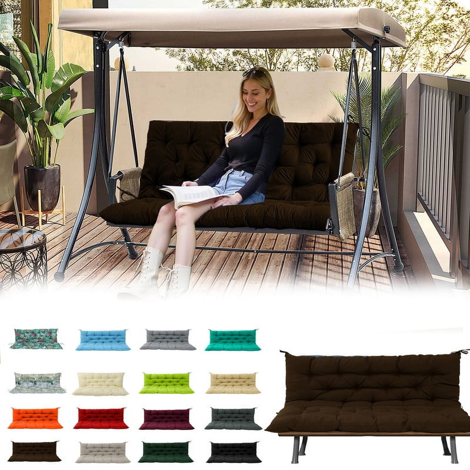 Outdoor swing cushions bench cushion, Waterproof Porch swing replacement cushions for outdoor furniture, 4" thick Bench Cushion for Backyard, Patio, Lawn（Coffee 40×40in）