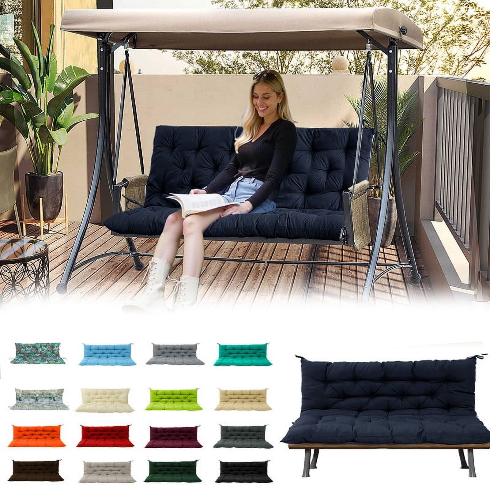 Outdoor swing cushions bench cushion, Waterproof Porch swing replacement cushions for outdoor furniture, 4" thick Bench Cushion for Backyard, Patio, Lawn（Navy blue 40×40in）