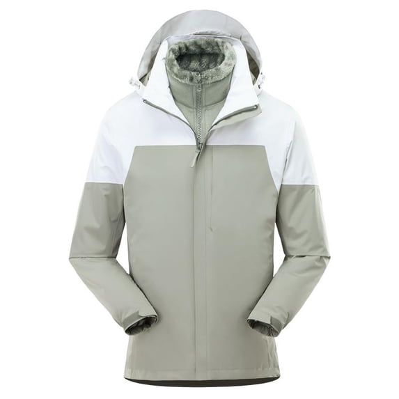 Outdoor three-in-one waterproof jacket for autumn and winter plus velvet and thickened mountaineering jacket for men and womenFluorescent Green Size L