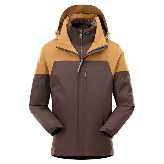 Outdoor three-in-one waterproof jacket for autumn and winter plus velvet and thickened mountaineering jacket for men and womenDark Brown Size M