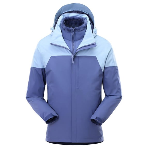 Outdoor three-in-one waterproof jacket for autumn and winter plus velvet and thickened mountaineering jacket for men and womenPurple Size L