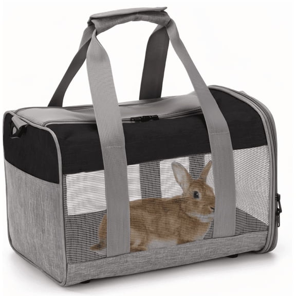 Outdoor travel camping rabbit harness, small pet harness, guinea pig harness, hamster rabbit guinea pig breathable pet tote bag (black and gray)