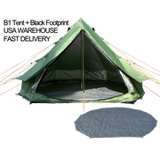 Outdoor waterproof 13.2ft/4M green B1 bell tent and black footprint, waterproof luxury yurt tent, easy to install and carry, suitable for 4-6 people family camping trip